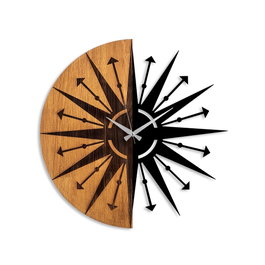Wallity Reloj de Pared Decorativo de Madera y Metal 75, 56 cm, Nogal y Negro